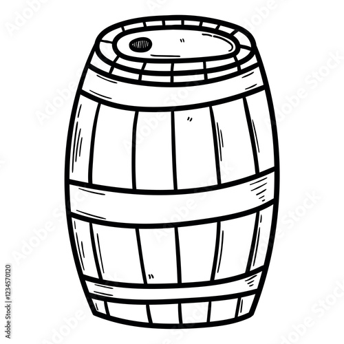 Hand drawn doodle wooden barrel on white background.