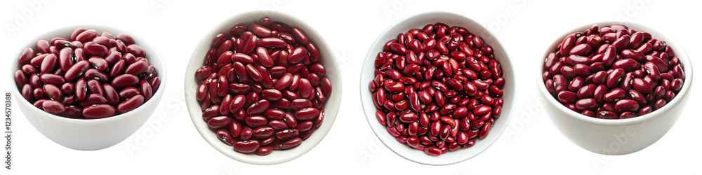 Red beans in a white bowl isolated on transparent background, PNG, Set of Red beans in a white bowl isolated on transparent background, PNG, Set of
