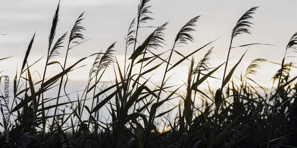 tranquil scene of tall green reeds swaying gently in breeze at sunset, creating serene atmosphere tranquil scene of tall green reeds swaying gently in breeze at sunset, creating serene atmosphere