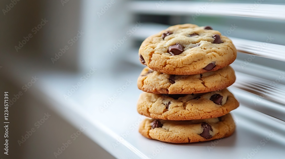 A Stack of Delicious Chocolate Chip Cookies on a Windowsill A Stack of Delicious Chocolate Chip Cookies on a Windowsill