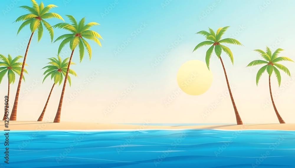 Tropical Beach Scene with Palm Trees and Ocean Tropical Beach Scene with Palm Trees and Ocean