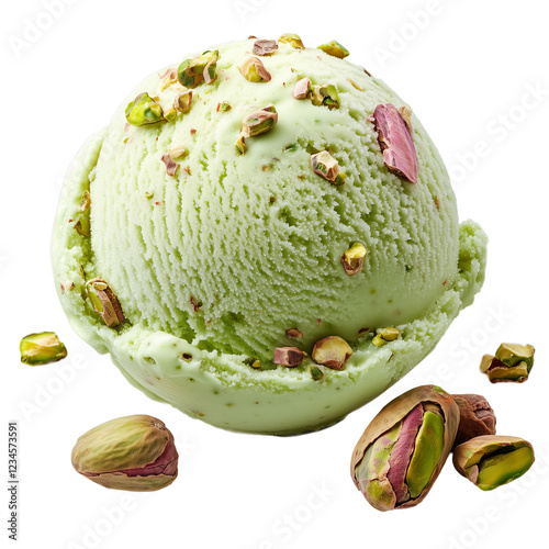 scoop of pistachio ice cream isolated on transparent background
