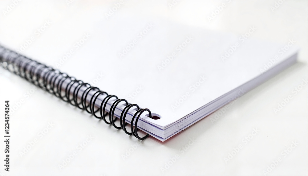Spiral bound notebook with blank pages on white background and copy space Spiral bound notebook with blank pages on white background and copy space