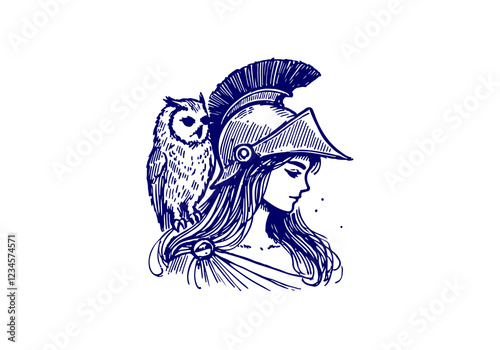  Greek Goddess Athena hand drawn sketch vector