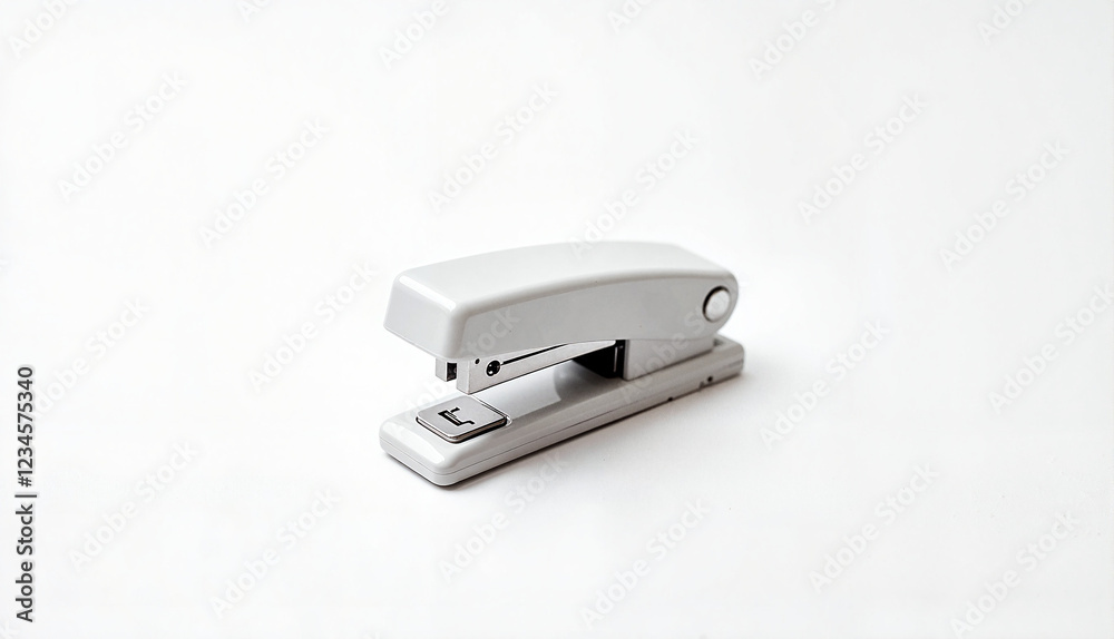 White stapler on white background with copy space White stapler on white background with copy space