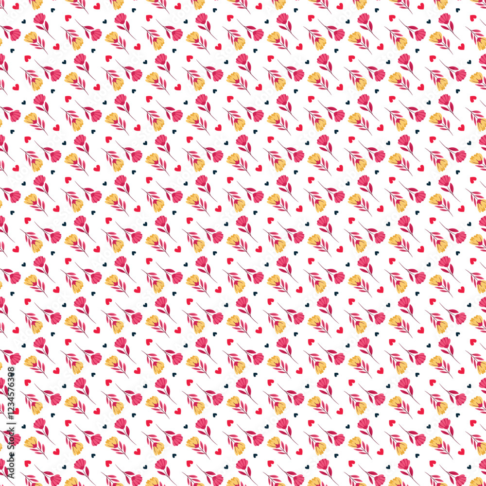 Lovely pattern design with flowers and hearts. Lovely pattern design with flowers and hearts.