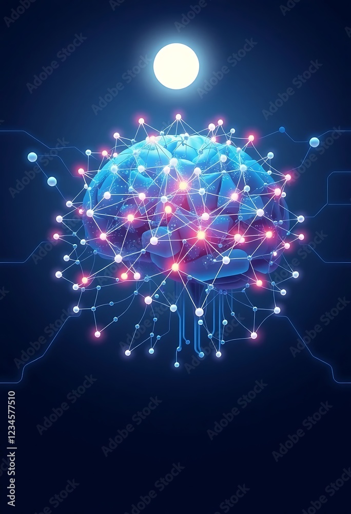 Obraz premium Illuminated Brain Network Digital Neural Connections