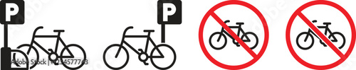 Set of vector icons for bicycle parking signs and no parking. Cyclist information and warning symbol for the public. Symbol. Vector illustration