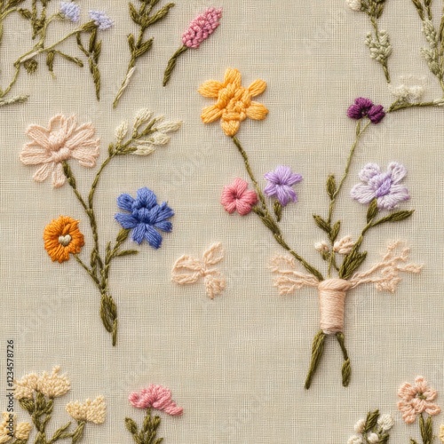Beautiful floral embroidery highlighting vibrant colors and intricate designs on fabric, showcasing artistic craftsmanship in needlework