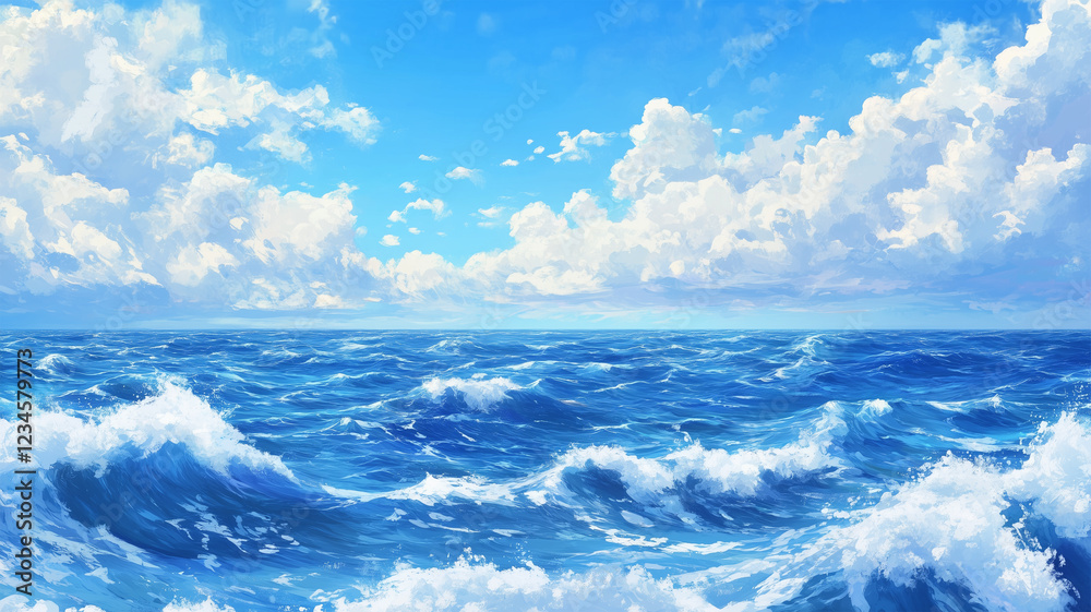 Obraz premium 果てしなく続く青い海と白波が織りなす壮大な風景