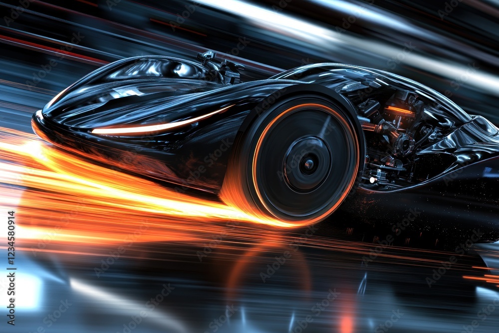 Fototapeta premium High-speed futuristic car racing through a neon-lit cityscape