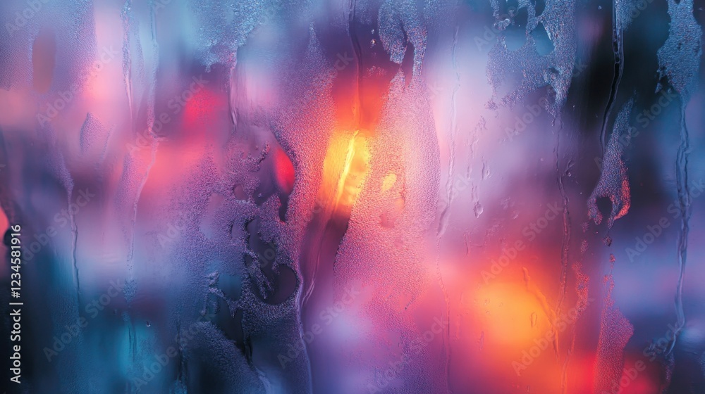 Fototapeta premium Colorful bokeh lights through a foggy window, creating a dreamy atmosphere