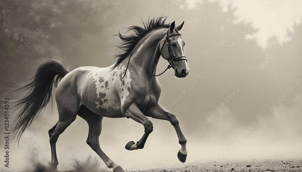 Running Appaloosa Horse in Sepia Photograph Running Appaloosa Horse in Sepia Photograph