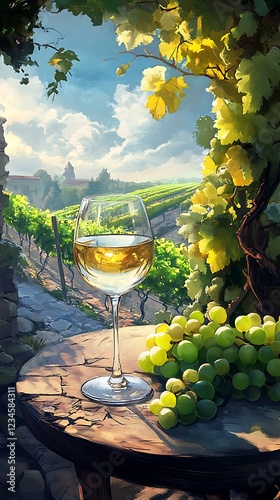 White wine in vineyard in Tuscany
