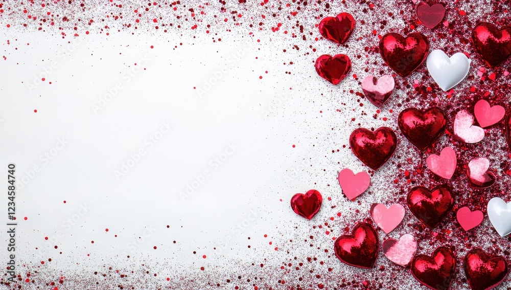 Festive display of colorful hearts scattered on a surface ideal for Valentine's Day celebrations Festive display of colorful hearts scattered on a surface ideal for Valentine's Day celebrations