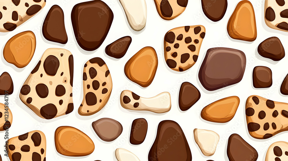 Fototapeta premium Abstract spotted stone pattern, seamless design, white background, for textile print