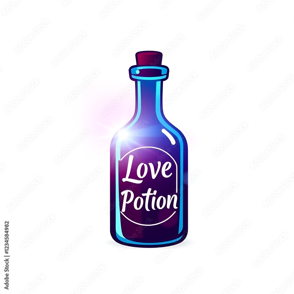 Colored bottle with love potion and label, illustration on white background with space for text Colored bottle with love potion and label, illustration on white background with space for text