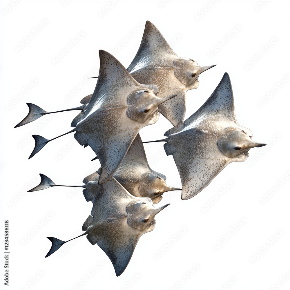 Obraz premium Graceful Rays Swimming Together in Clear Water, Showcasing Nature's Beauty and Underwater Diversity in an Aquatic Environment