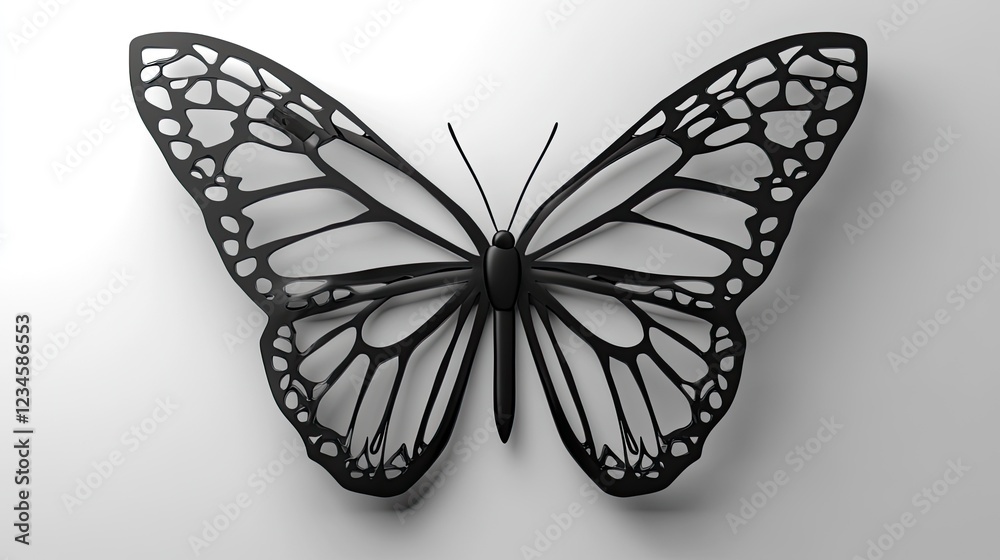 Obraz premium Black laser-cut butterfly wall art, minimalist design, white background, home decor