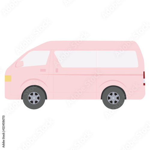 車　横向きのシンプルなワンボックスカー　ピンク色
