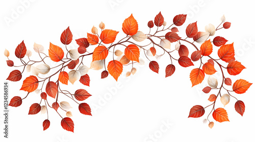 Autumn leaves branch design, fall foliage, white background, seasonal decoration, website header