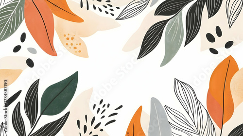 Autumn leaves frame, white background, minimalist design, for social media post