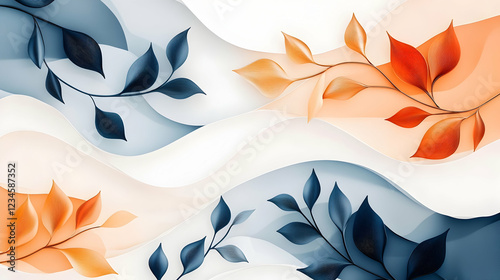Autumn leaves wave design, abstract background, nature theme, wall art print