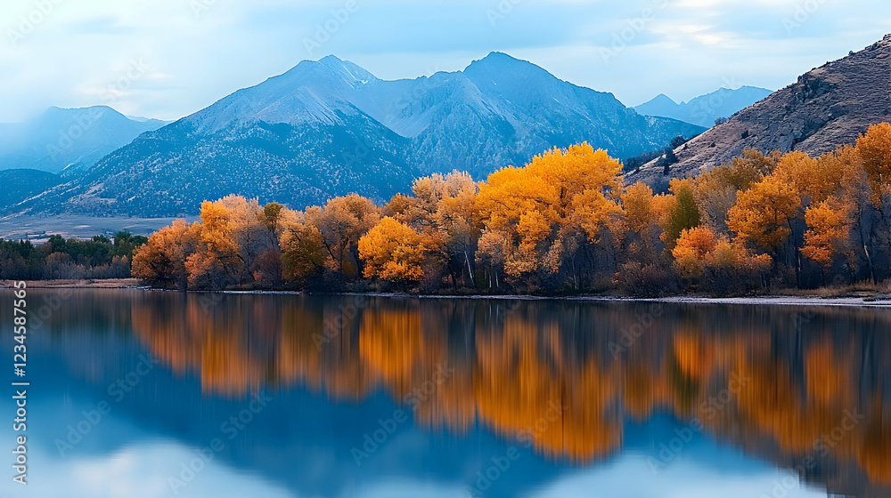 custom made wallpaper toronto digitalAutumnal lake reflection, mountain backdrop, peaceful scenery, ideal for travel brochures