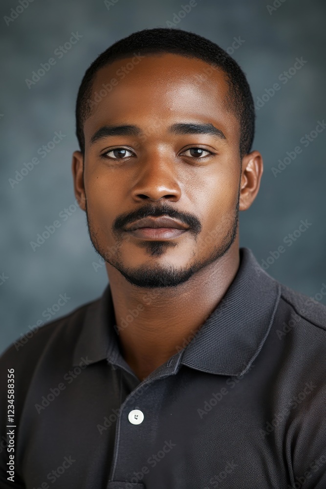 Young man with confident expression and well-groomed appearance, set against a neutral background highlighting facial features Young man with confident expression and well-groomed appearance, set against a neutral background highlighting facial features