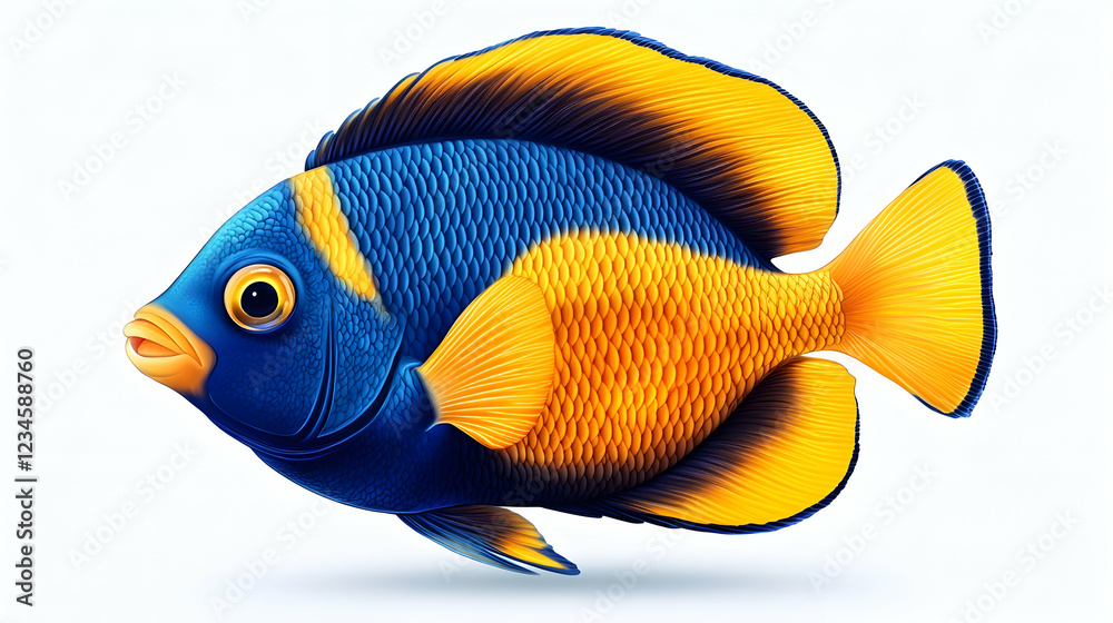 Naklejka premium Blue and gold angelfish swimming, isolated on white background, for aquarium or marine life illustrations