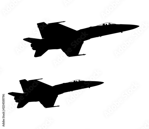 Silhouette two jet fighter F A 18 Hornet
