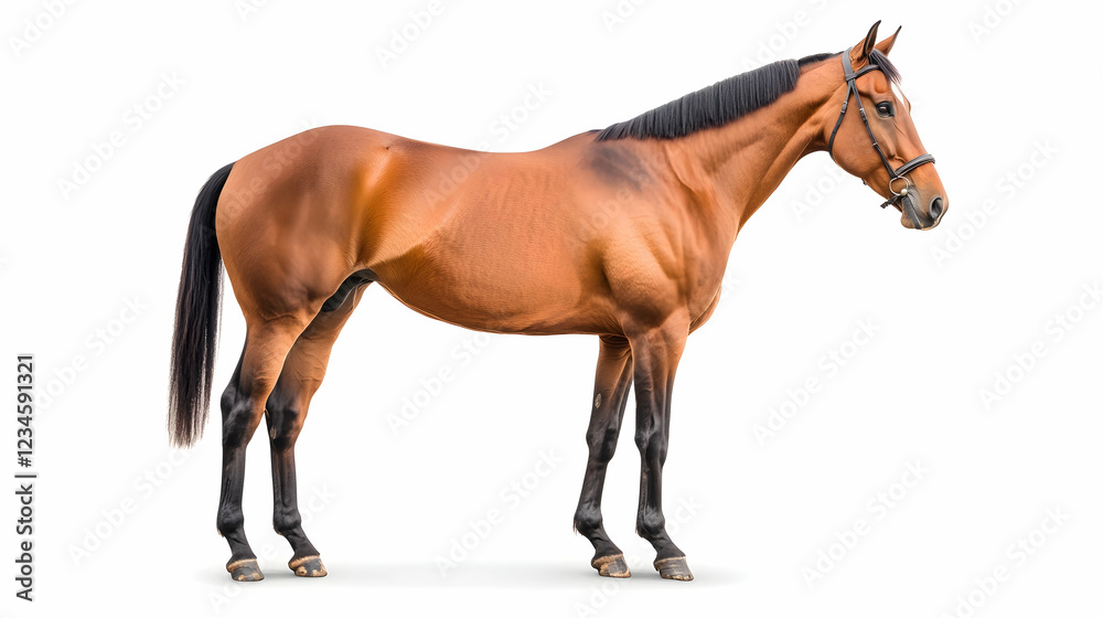 Fototapeta premium Chestnut horse profile, isolated on white background, equine photography for equestrian websites
