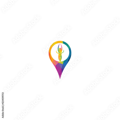 Human and map pointer logo design. Human and gps locator symbol or icon. Unique human and pin logotype design template.