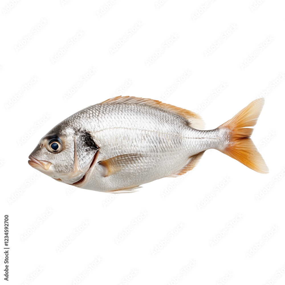 Whole raw fish with shiny scales and clear eyes, isolated Whole raw fish with shiny scales and clear eyes, isolated