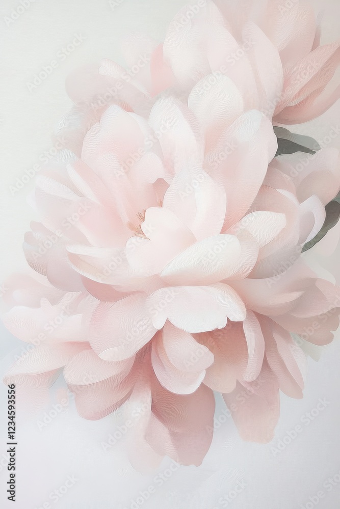 Obraz premium Soft pink peony blossoms arranged gracefully against a light background showcasing delicate petals and intricate textures