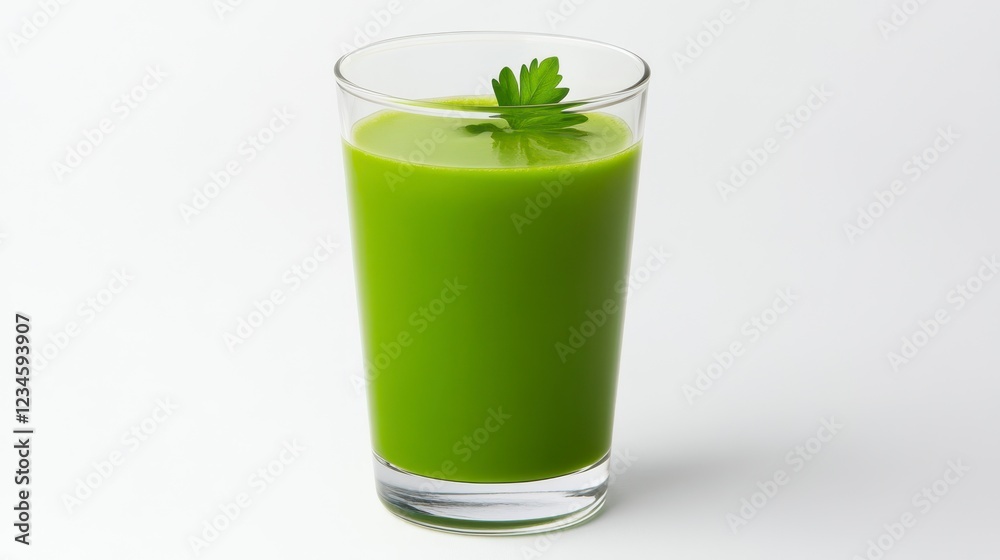 Fresh Green Smoothie in Transparent Glass with Garnish on Top Fresh Green Smoothie in Transparent Glass with Garnish on Top