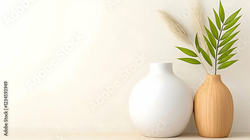 Wallpaper Mural Minimalist home decor vases with plants against a wall Torontodigital.ca