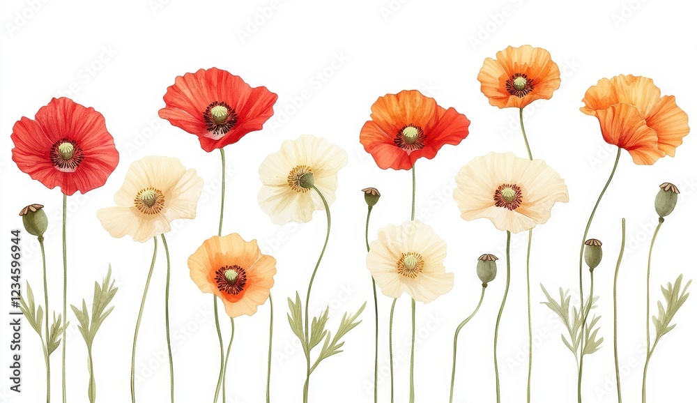 Fototapeta premium Elegant Poppi Floral Arrangement with Vibrant Colors and Greenery