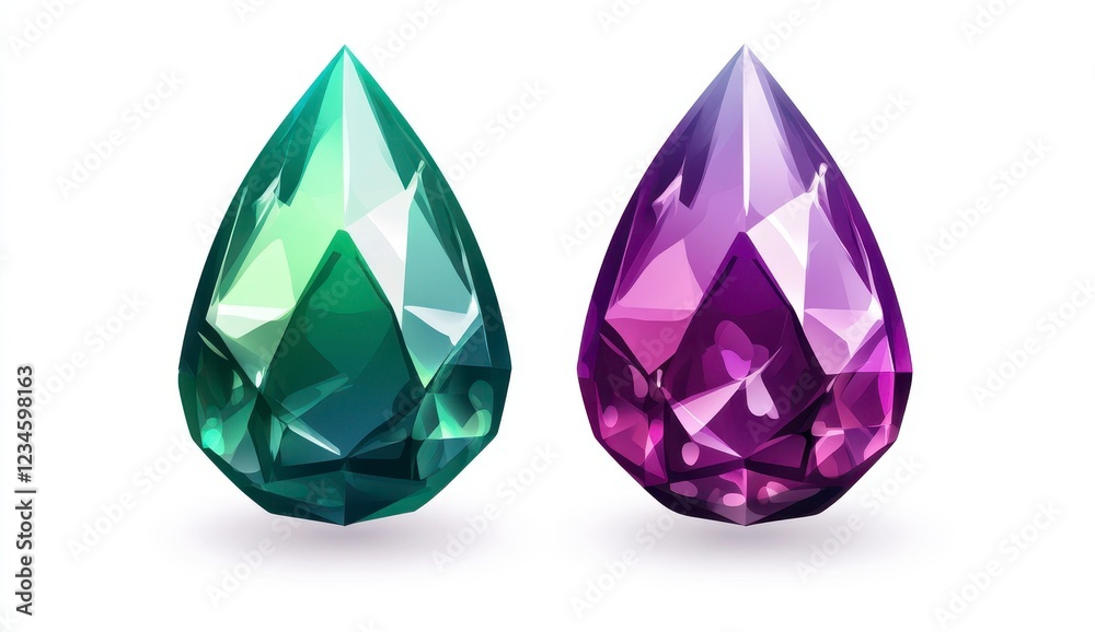 Vibrant Teardrop Shaped Gems in Green and Purple Colors Vibrant Teardrop Shaped Gems in Green and Purple Colors