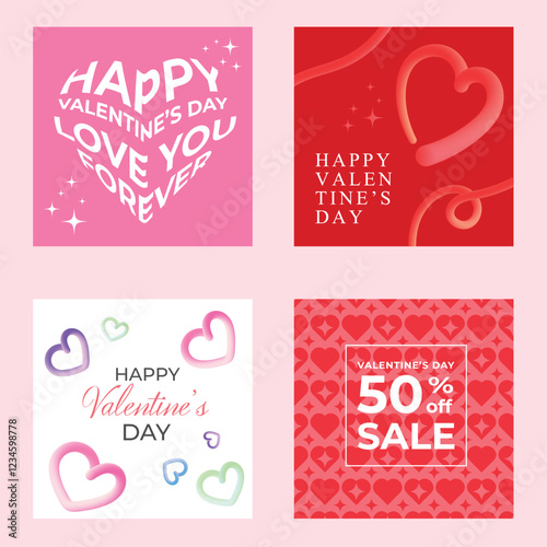 Happy Valentine's Day templates for social media posts, cover, poster, banners, marketing, sales promotion. Vector illustration.
