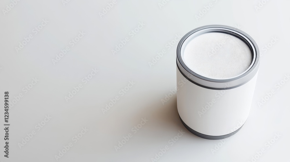 Simple White Container with Gray Lid on Minimalist Background Simple White Container with Gray Lid on Minimalist Background