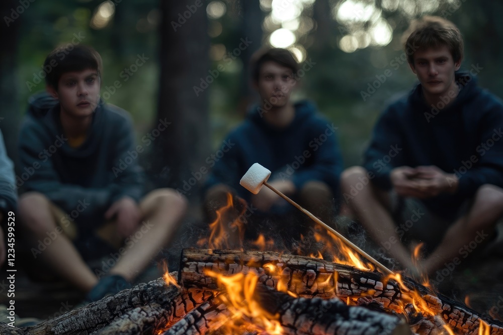 Fototapeta premium A close-up of toasted marshmallows being roasted over a campfire.