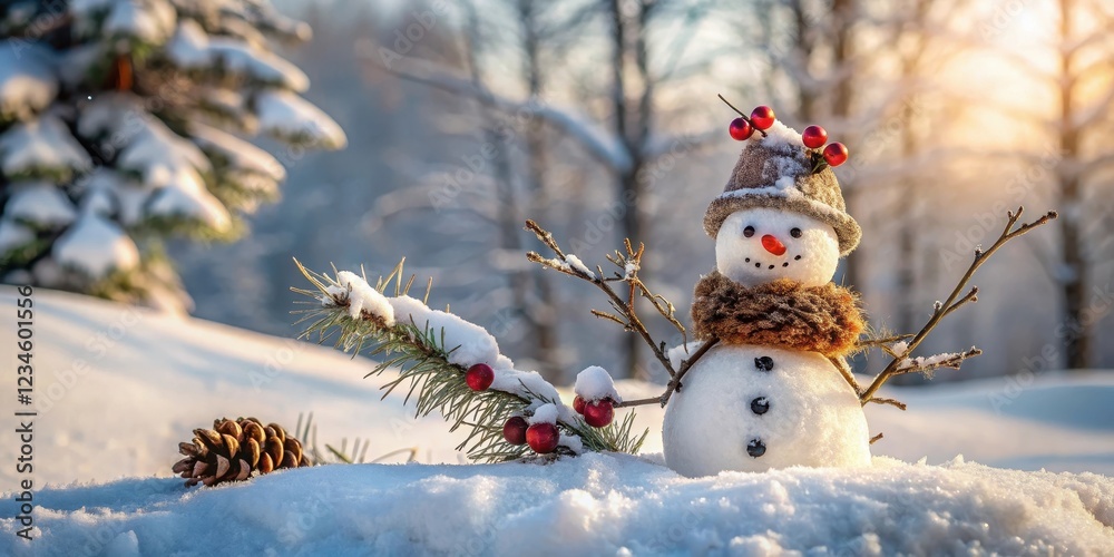 Obraz premium A snowman made of natural materials such as twigs