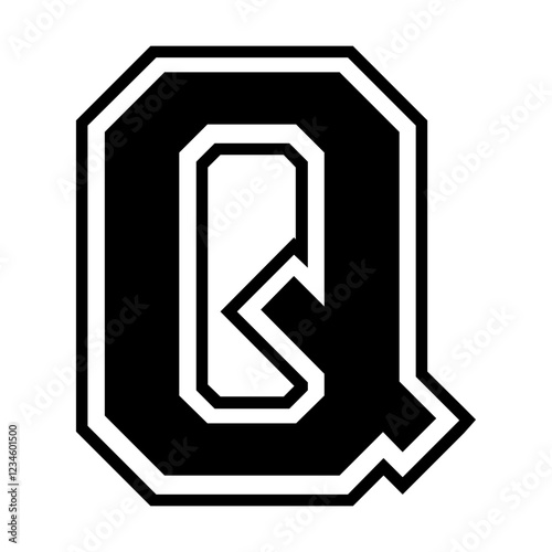 Initial letter Q in varsity font svg cut file. Isolated vector illustration.