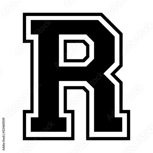 Initial letter R in varsity font svg cut file. Isolated vector illustration.
