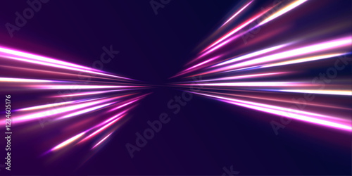 Colorful Light Trails, Long Time Exposure Motion Blur Effect. Abstract fire flare trace lens flares acceleration speed motion on night road. Acceleration speed motion on night road.