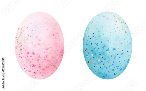 A set of Easter watercolor clipart with Easter eggs, isolated on a white background