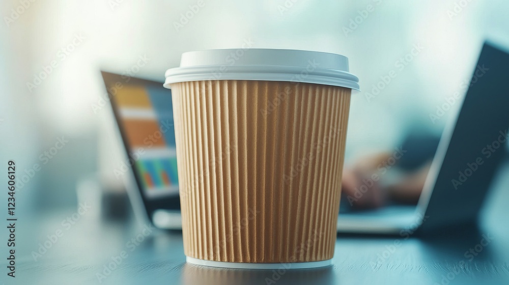 Coffee Break with Laptop on Office Desk Modern Workspace Creative Environment Close-Up Viewpoint Reflective Mood Coffee Break with Laptop on Office Desk Modern Workspace Creative Environment Close-Up Viewpoint Reflective Mood