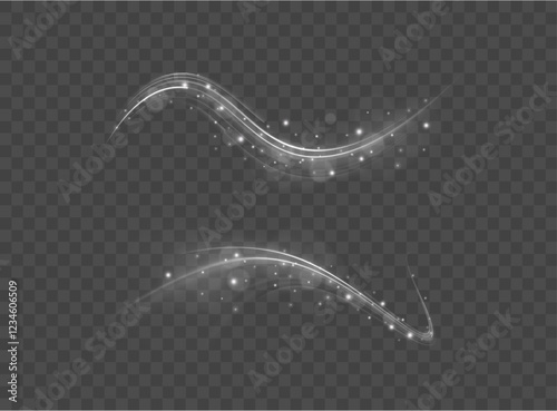 Vector glowing lines air flow effect. Speed connection background. Expressway, car headlight effect. Speed connection vector background. Png, line, blur, beam, ray, abstract, energy, pack, effect.