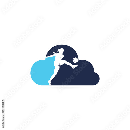 Women football club vector logo design. Women football player and cloud icon vector design.